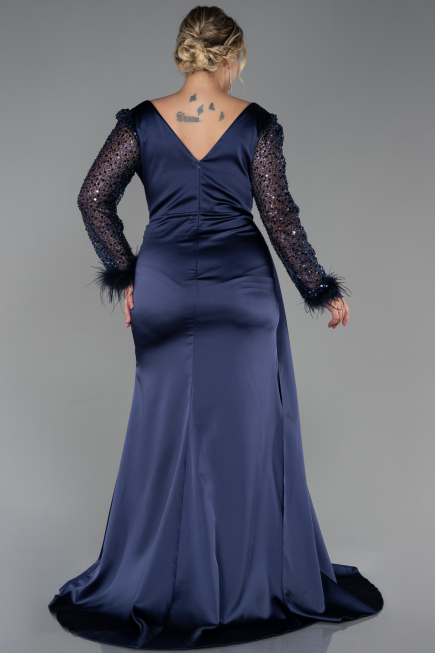Long Navy Blue Plus Size Evening Dress ABU3237