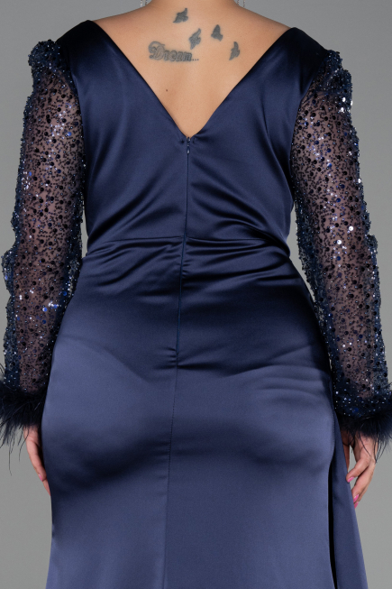 Long Navy Blue Plus Size Evening Dress ABU3237