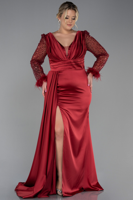 Long Burgundy Plus Size Evening Dress ABU3237