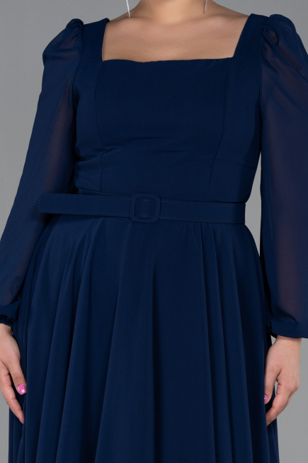 Navy Blue Midi Chiffon Plus Size Evening Dress ABK1753