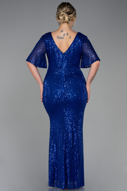 Sax Blue Long Scaly Plus Size Evening Dress ABU2796