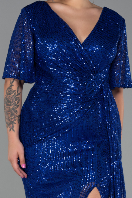 Sax Blue Long Scaly Plus Size Evening Dress ABU2796