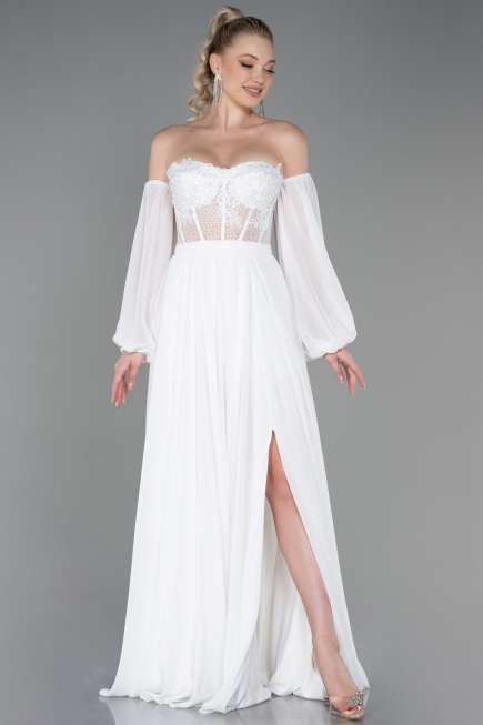 Long White Chiffon Evening Dress ABU3265