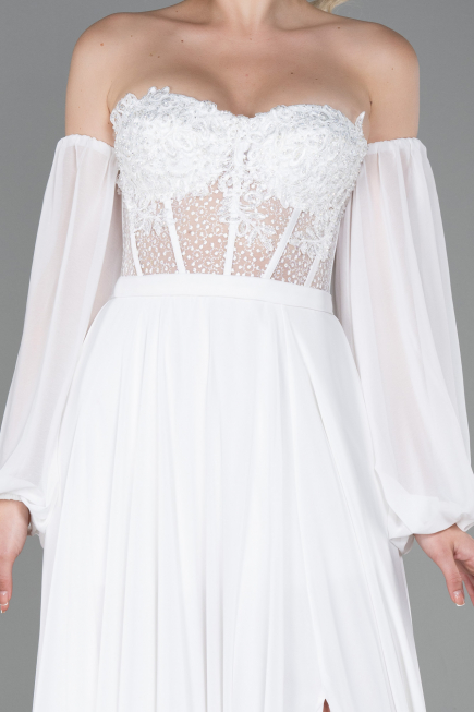 Long White Chiffon Evening Dress ABU3265