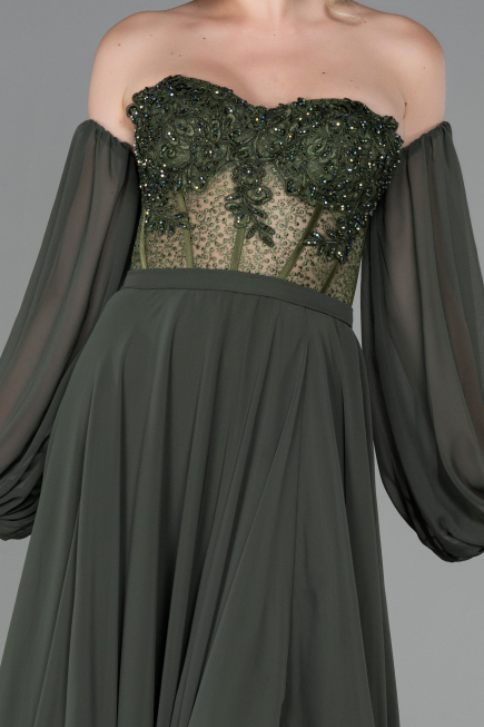 Long Olive Drab Chiffon Evening Dress ABU3265