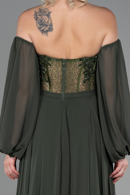 Long Olive Drab Chiffon Evening Dress ABU3265
