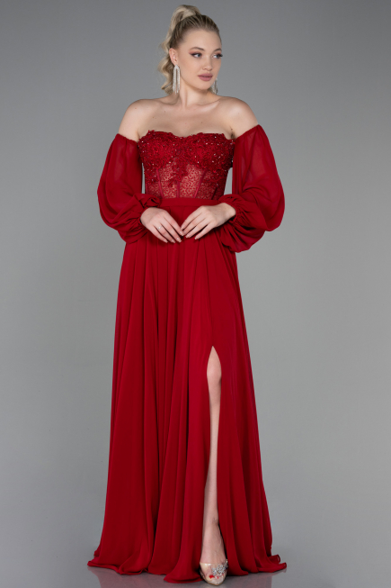 Long Red Chiffon Evening Dress ABU3265