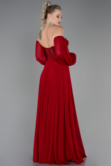 Long Red Chiffon Evening Dress ABU3265