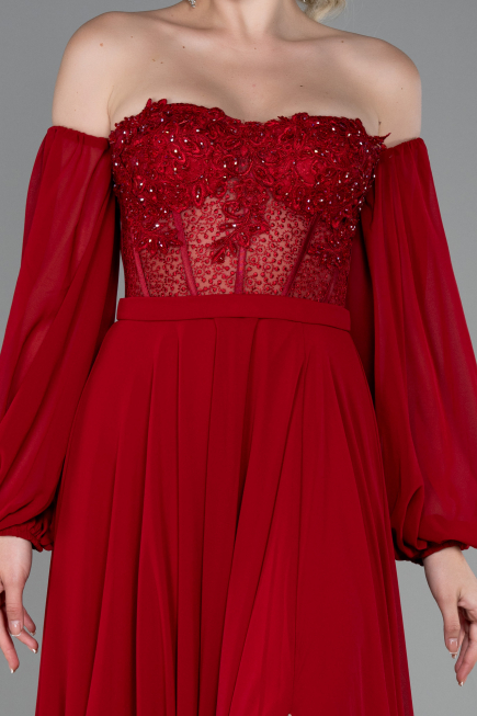 Long Red Chiffon Evening Dress ABU3265