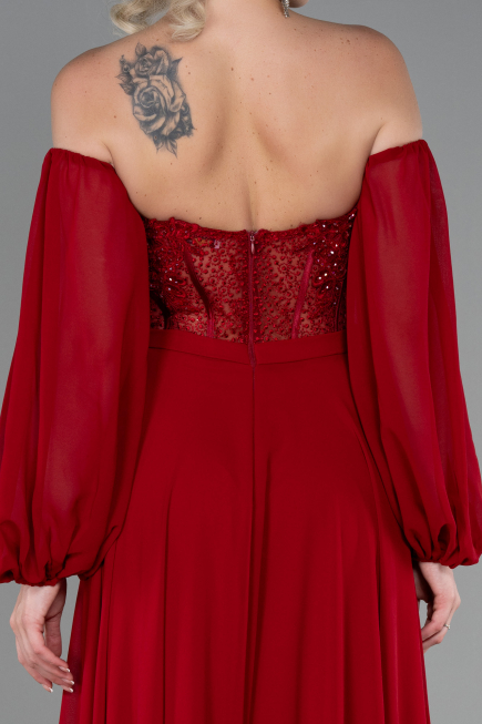 Long Red Chiffon Evening Dress ABU3265