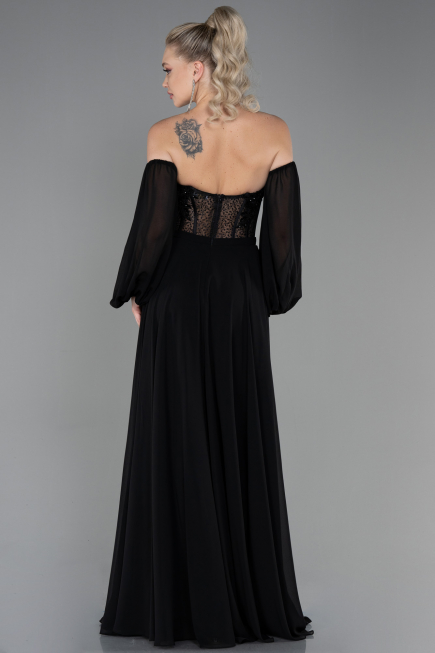 Long Black Chiffon Evening Dress ABU3265