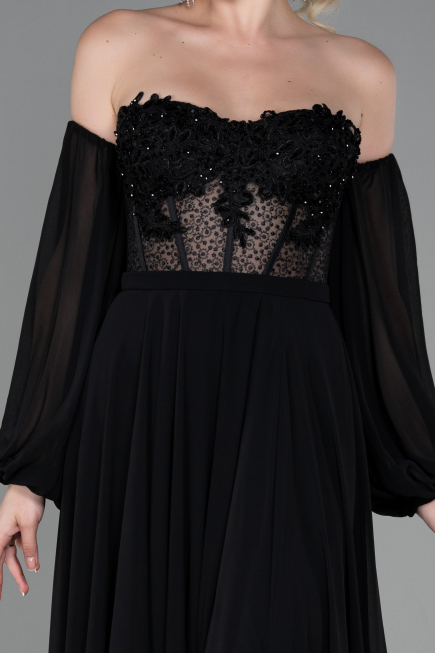 Long Black Chiffon Evening Dress ABU3265
