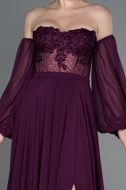 Long Cherry Colored Chiffon Evening Dress ABU3265