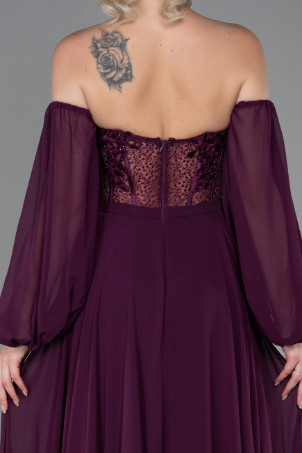 Long Cherry Colored Chiffon Evening Dress ABU3265