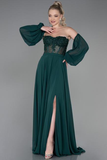 Long Emerald Green Chiffon Evening Dress ABU3265