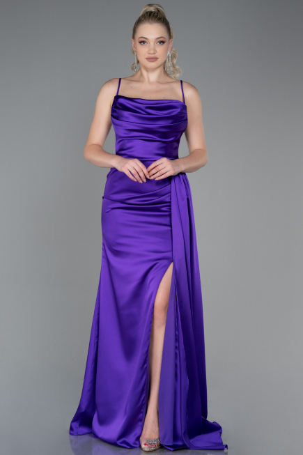 Long Purple Satin Prom Gown ABU3267