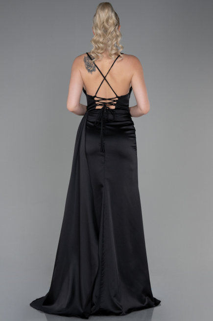 Long Black Satin Prom Gown ABU3267