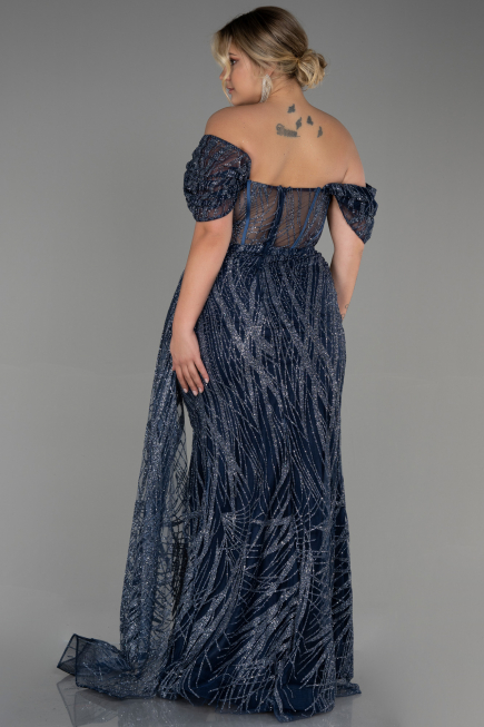 Navy Blue Long Plus Size Evening Dress ABU3097