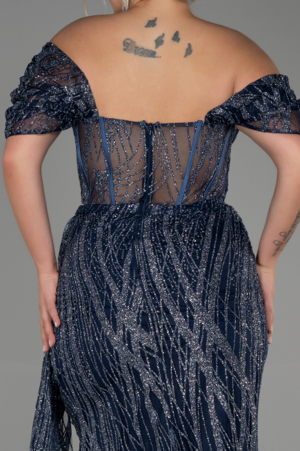 Navy Blue Long Plus Size Evening Dress ABU3097