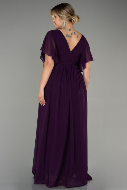 Long Dark Purple Chiffon Plus Size Evening Dress ABU3276