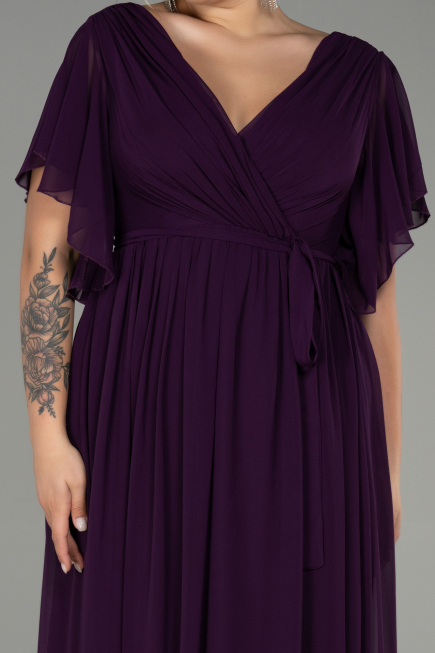 Long Dark Purple Chiffon Plus Size Evening Dress ABU3276