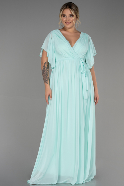 Long Mint Chiffon Plus Size Evening Dress ABU3276