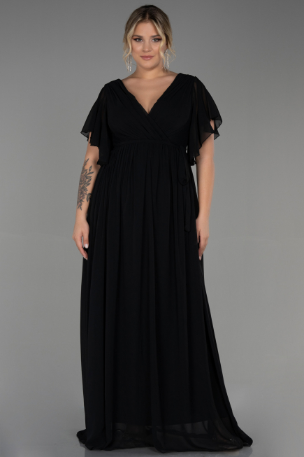 Long Black Chiffon Plus Size Evening Dress ABU3276