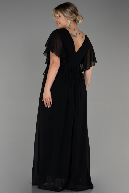 Long Black Chiffon Plus Size Evening Dress ABU3276