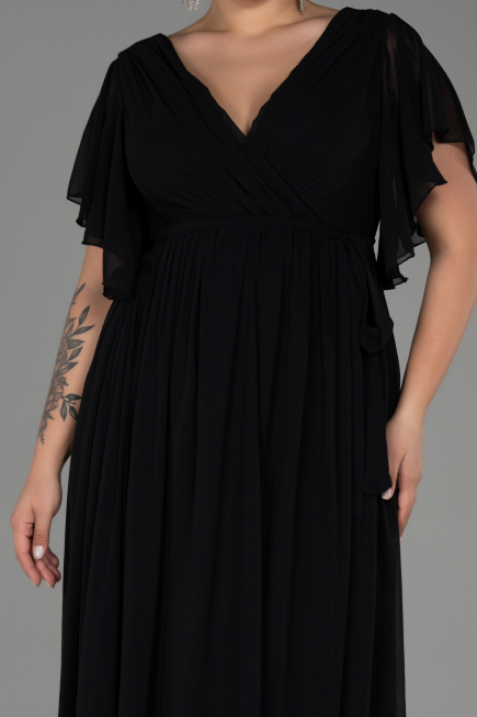 Long Black Chiffon Plus Size Evening Dress ABU3276