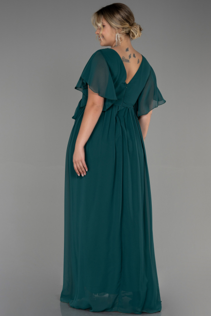 Long Emerald Green Chiffon Plus Size Evening Dress ABU3276