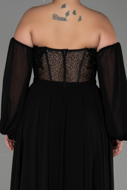 Long Black Chiffon Plus Size Evening Dress ABU3266