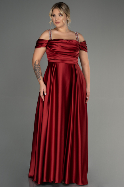 Long Burgundy Satin Plus Size Evening Dress ABU3277