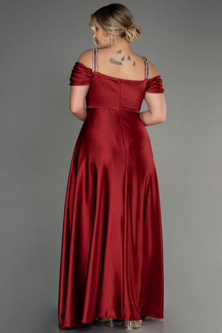 Long Burgundy Satin Plus Size Evening Dress ABU3277