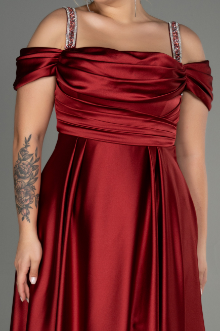 Long Burgundy Satin Plus Size Evening Dress ABU3277