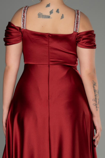 Long Burgundy Satin Plus Size Evening Dress ABU3277