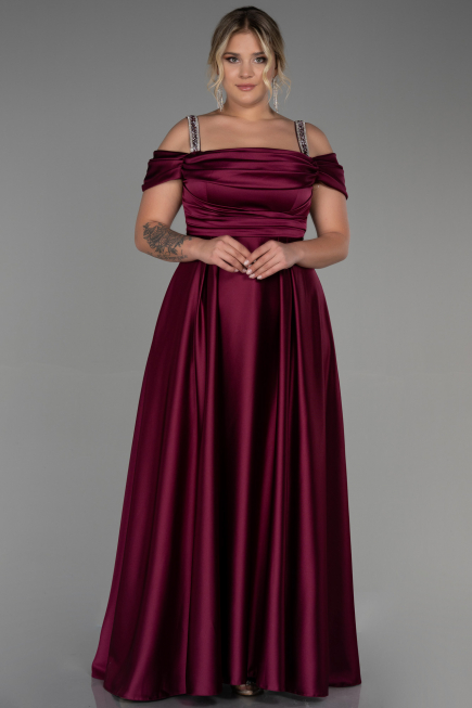 Long Plum Satin Plus Size Evening Dress ABU3277