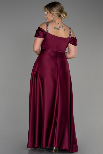 Long Plum Satin Plus Size Evening Dress ABU3277