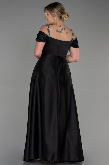 Long Black Satin Plus Size Evening Dress ABU3277