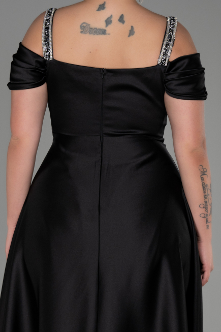 Long Black Satin Plus Size Evening Dress ABU3277