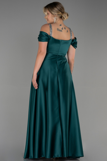 Long Emerald Green Satin Plus Size Evening Dress ABU3277