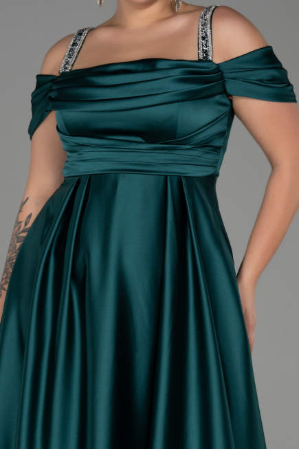 Long Emerald Green Satin Plus Size Evening Dress ABU3277