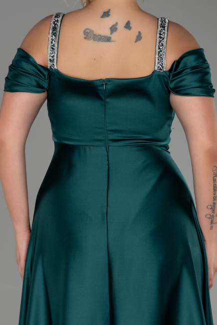 Long Emerald Green Satin Plus Size Evening Dress ABU3277
