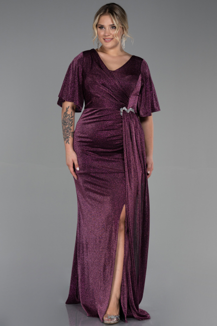 Long Plum Plus Size Evening Dress ABU3282
