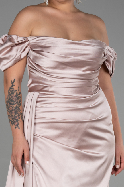 Beige Long Satin Plus Size Evening Dress ABU1626