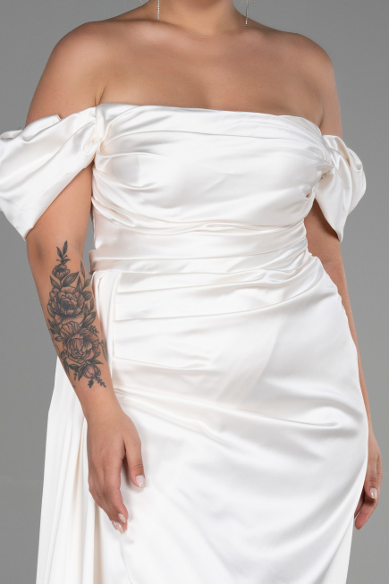 Cream Long Satin Plus Size Evening Dress ABU1626