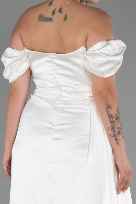 Cream Long Satin Plus Size Evening Dress ABU1626