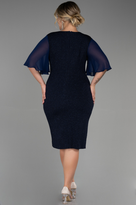 Midi Navy Blue Plus Size Evening Dress ABK1826