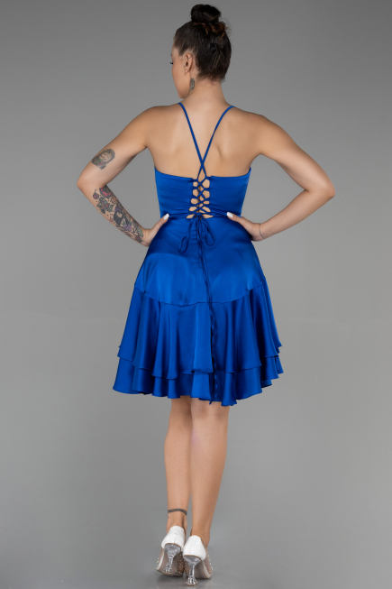Short Sax Blue Satin Invitation Dress ABK1843