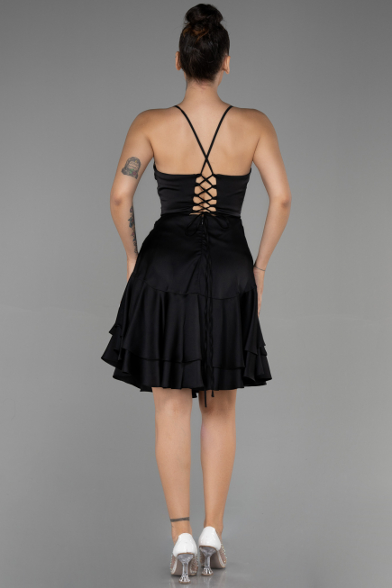 Short Black Satin Invitation Dress ABK1843