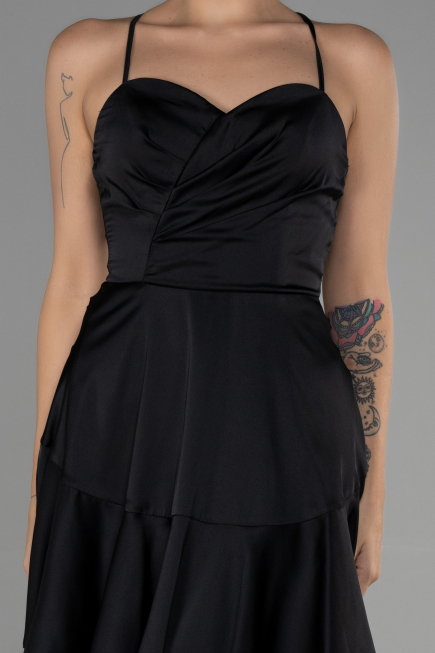 Short Black Satin Invitation Dress ABK1843